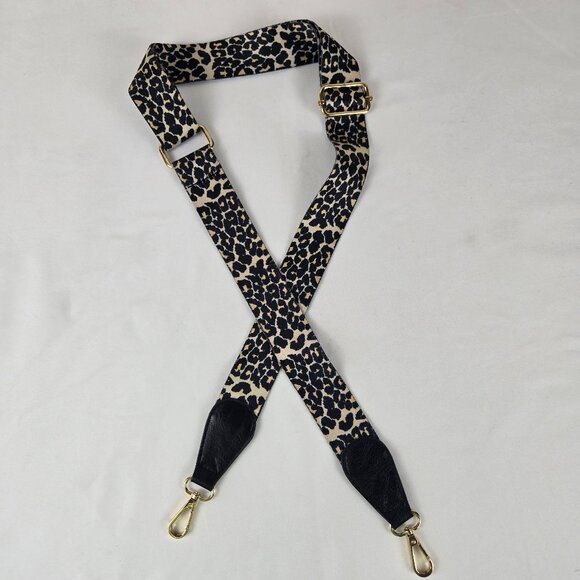 Black Cream Animal Print Long Adjustable Bag Strap Replacement Gold Toned Hdwre - Picture 1 of 7